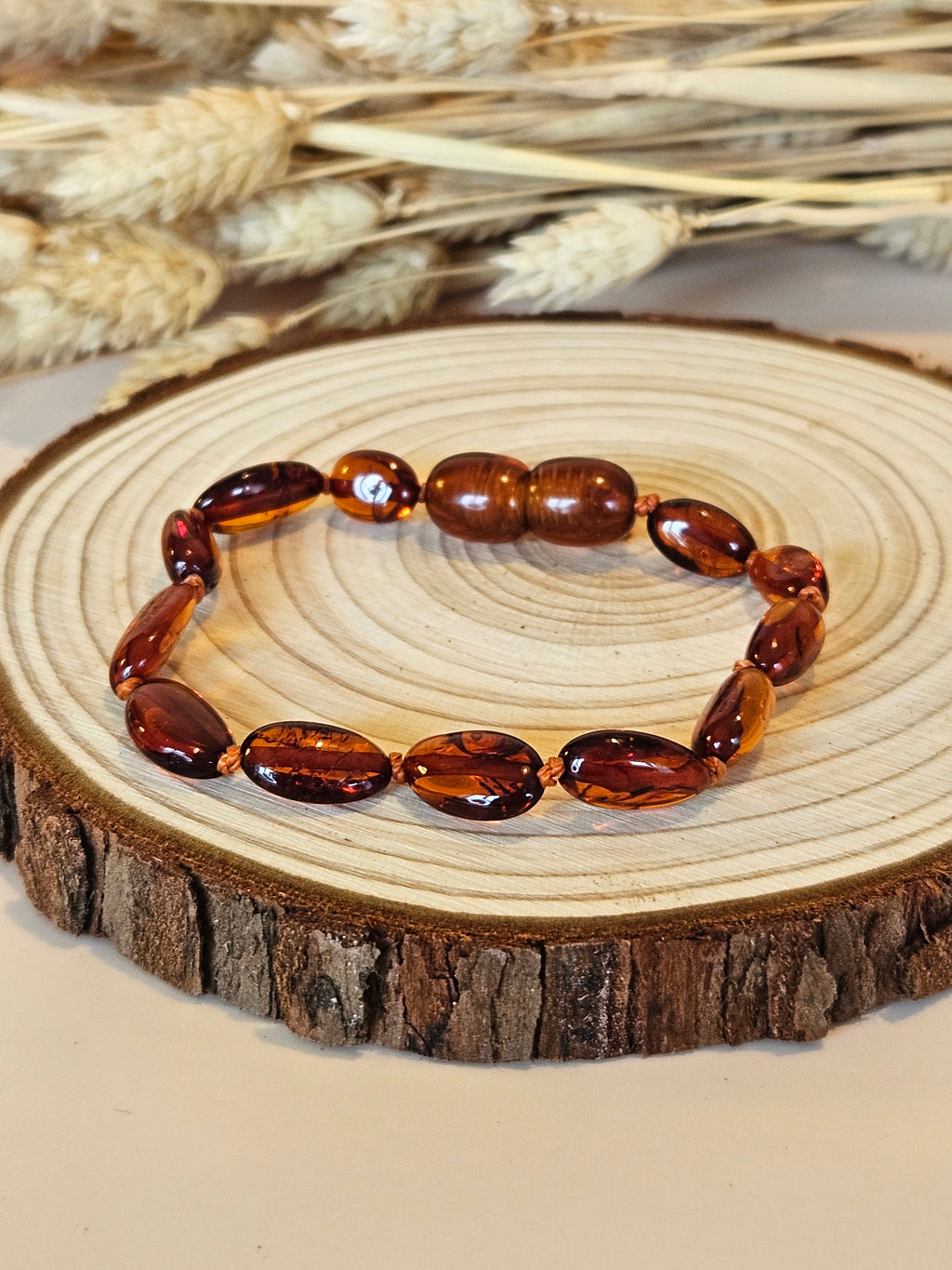 Bracelet de dentition /bracelet de cheville bébé ambre ovale cognac