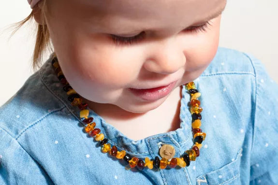 Collier de dentition ambre multicolore
