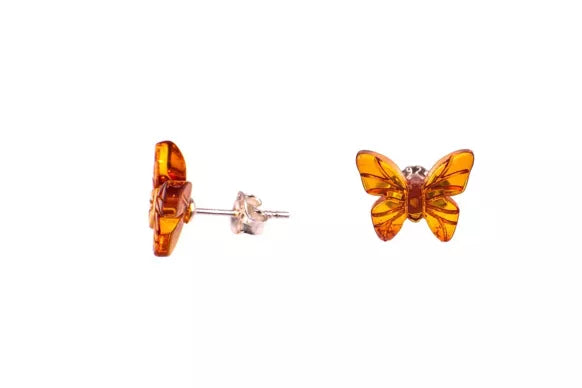 Boucles d'oreilles ambre papillon cognac enfant
